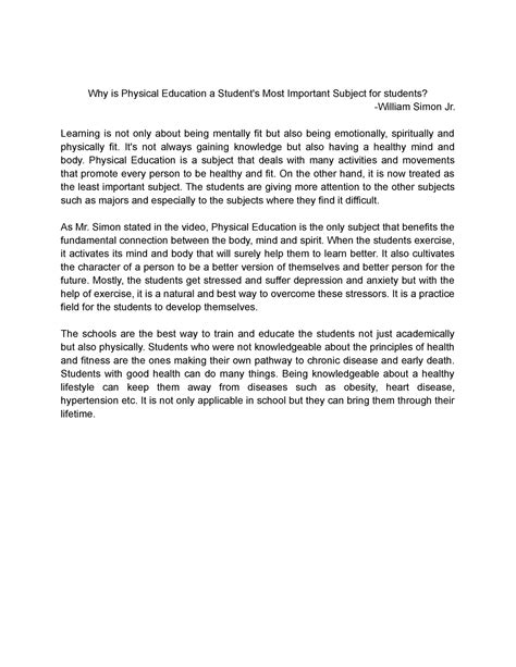 Why is Physical Education Important Essay